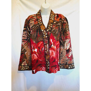 Alberto Makali Red Brown Beaded Kimono sequin party evening wear jacket sz XL